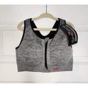 SHEFIT Lounge & Sleep Bra Gray‎ Black Marble Women's XS Zipper Front NEW